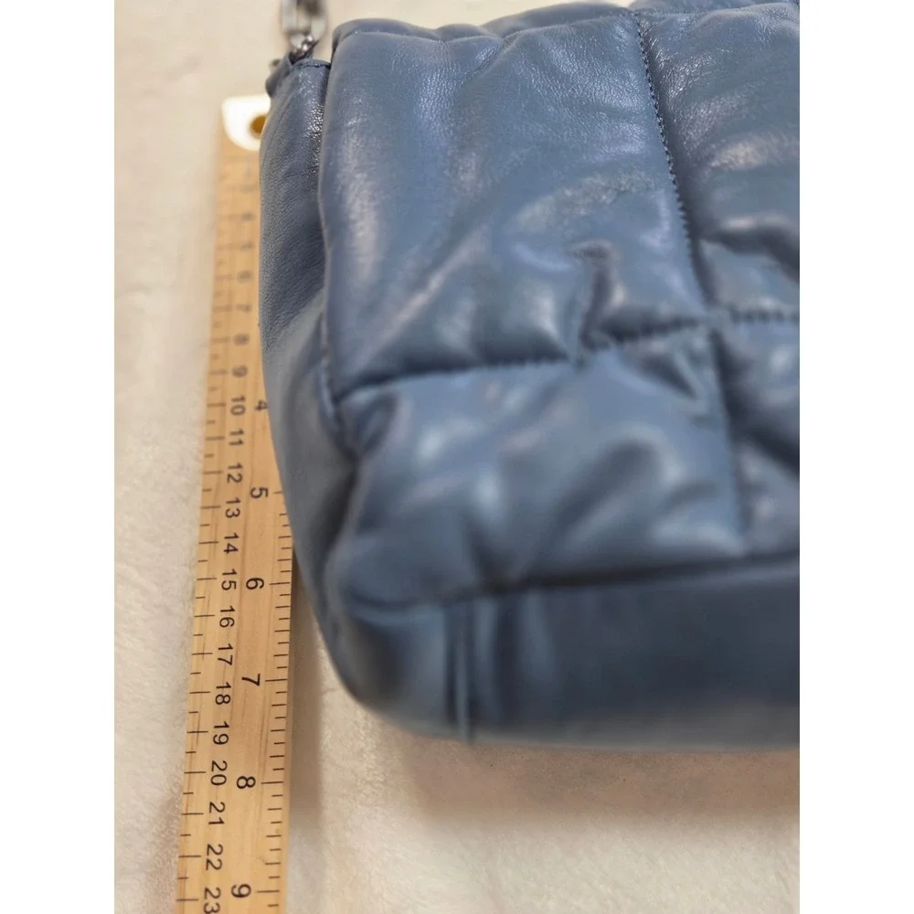 Zara Blue Quilted Puffer Shoulder Bag‎ Gunmetal Chain Strap Minimalist Small